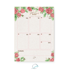 kit presente papelaria 1 - apresentação - planner semanal padrão estampa floral rosas