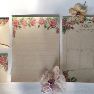kit presente papelaria 1 - floral rosa - papel de carta folhas avulsas